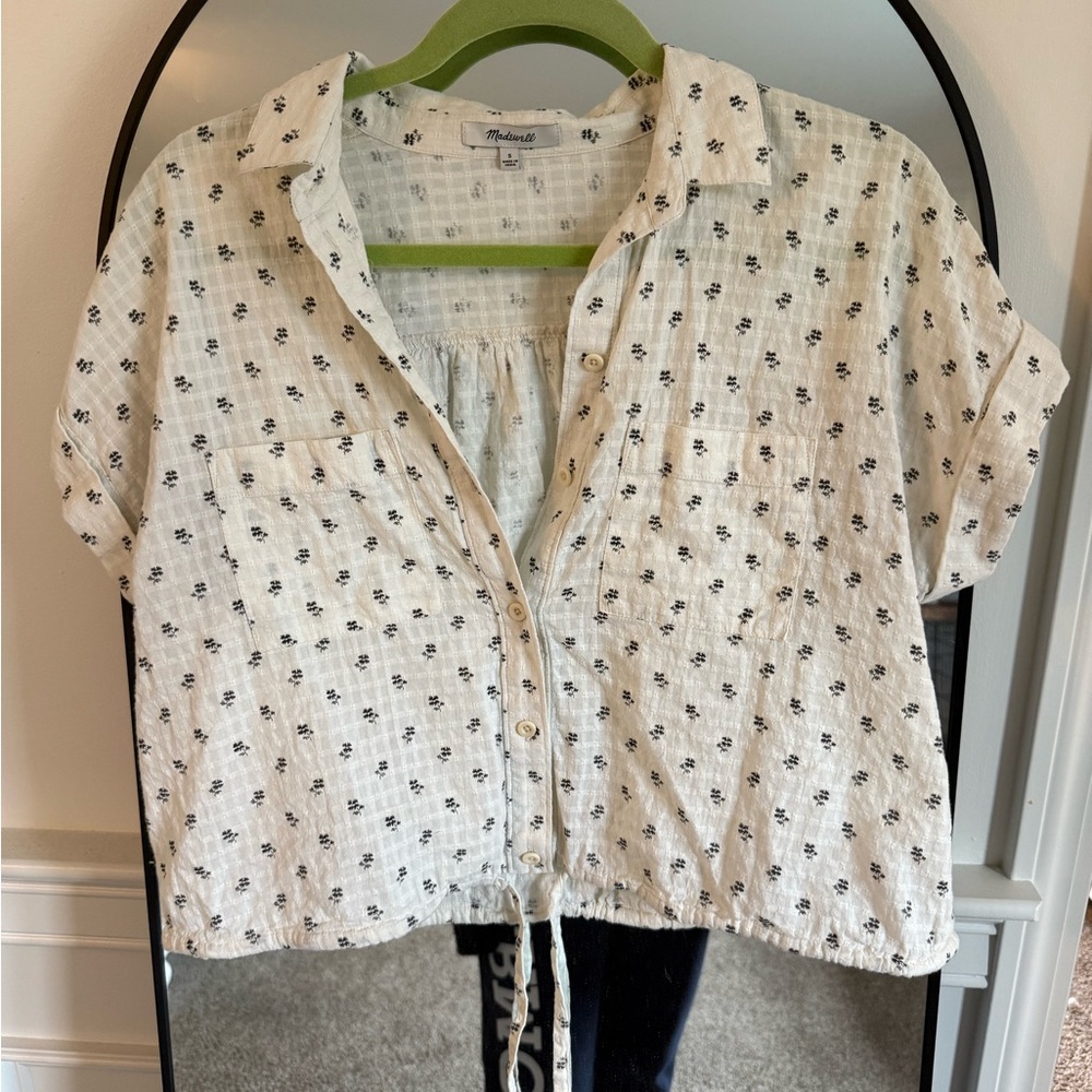 Madewell White and Black Floral Blouse